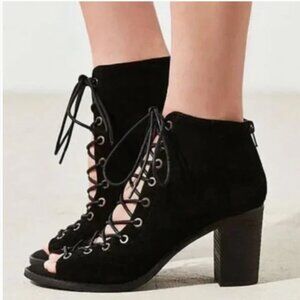 Jeffrey Campbell Cors Black Suede Leather Lace Up Block Heels Women's 9